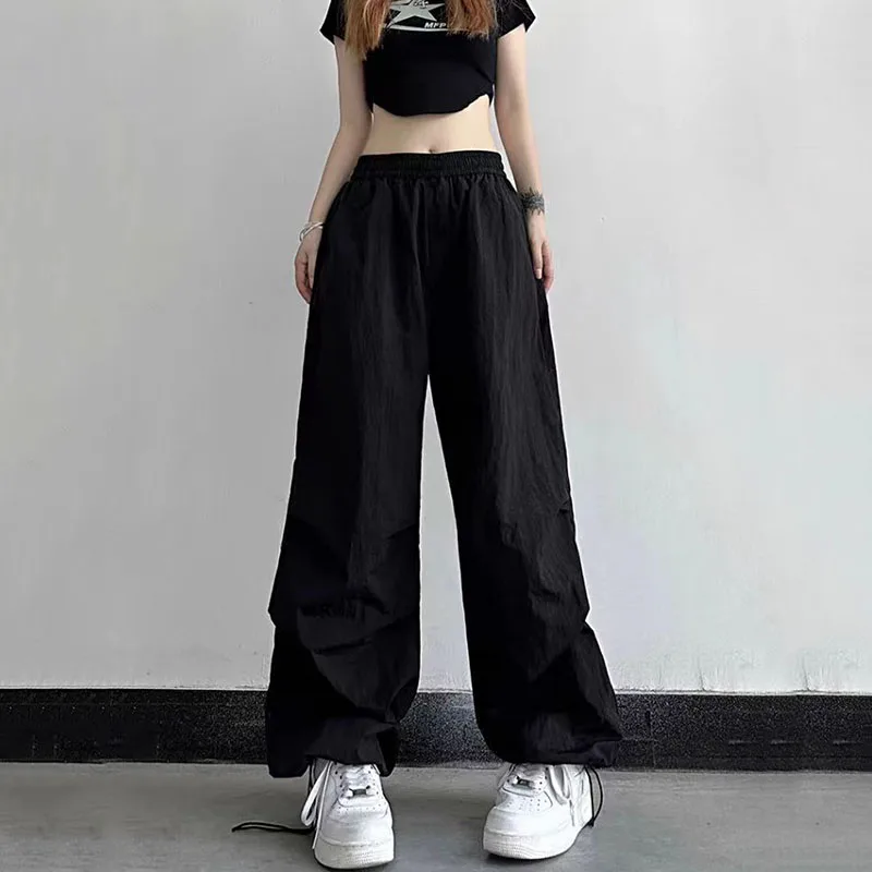 Xpqbb Y2K Parachute Black Pants Women Hip Hop Streetwear Oversize Pockets Cargo Trousers Harajuku Wide Leg Baggy Sweatpants Lady