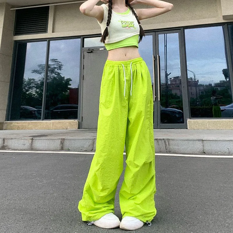 Xpqbb Y2K Parachute Black Pants Women Hip Hop Streetwear Oversize Pockets Cargo Trousers Harajuku Wide Leg Baggy Sweatpants Lady