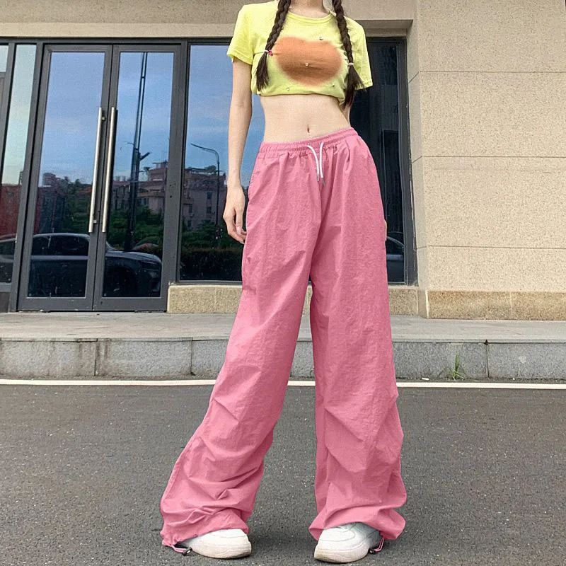 Xpqbb Y2K Parachute Black Pants Women Hip Hop Streetwear Oversize Pockets Cargo Trousers Harajuku Wide Leg Baggy Sweatpants Lady