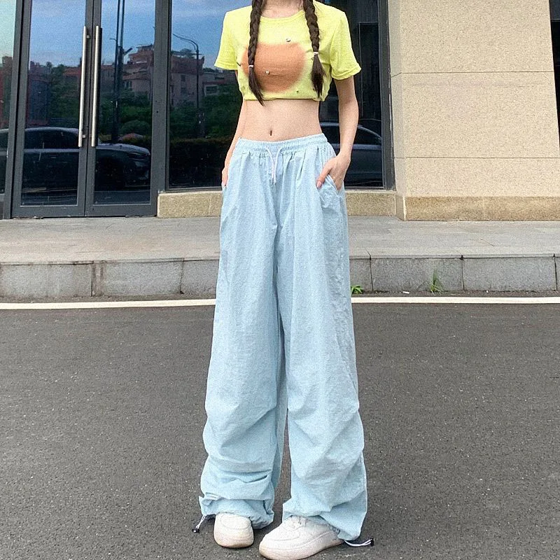 Xpqbb Y2K Parachute Black Pants Women Hip Hop Streetwear Oversize Pockets Cargo Trousers Harajuku Wide Leg Baggy Sweatpants Lady