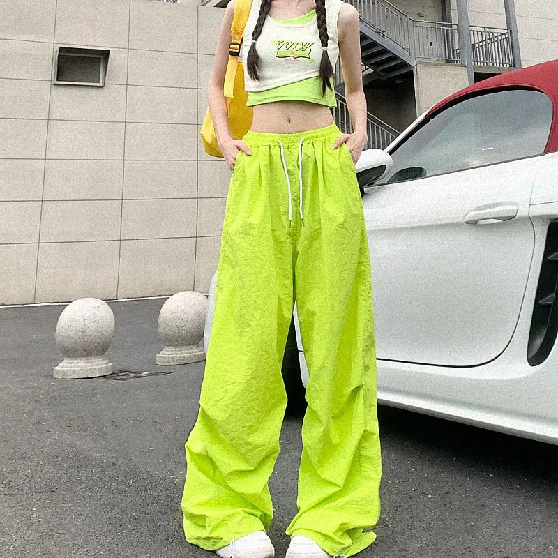 Xpqbb Y2K Parachute Black Pants Women Hip Hop Streetwear Oversize Pockets Cargo Trousers Harajuku Wide Leg Baggy Sweatpants Lady