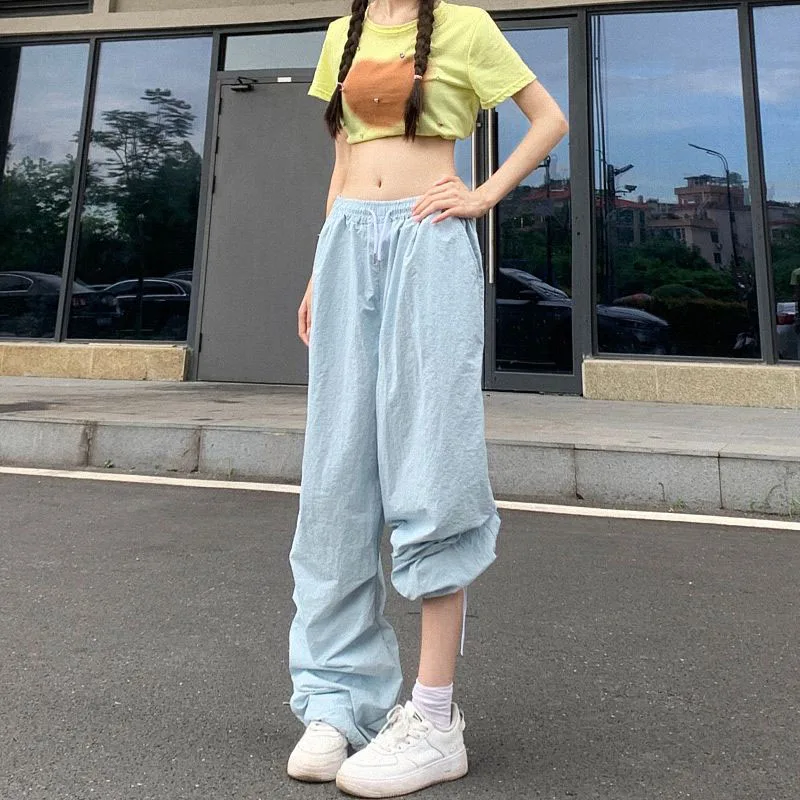 Xpqbb Y2K Parachute Black Pants Women Hip Hop Streetwear Oversize Pockets Cargo Trousers Harajuku Wide Leg Baggy Sweatpants Lady