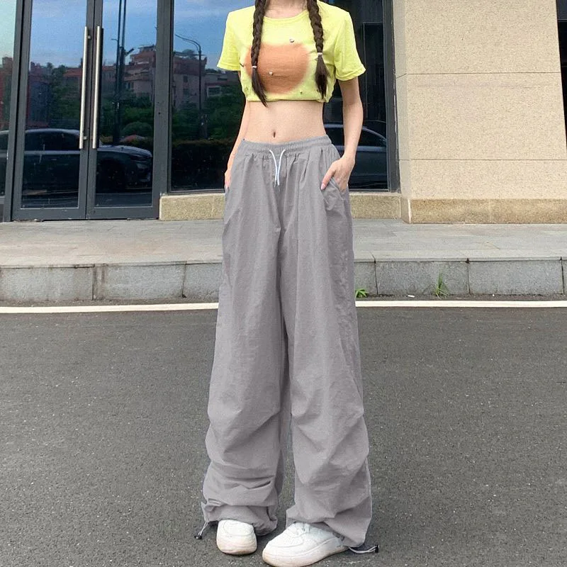Xpqbb Y2K Parachute Black Pants Women Hip Hop Streetwear Oversize Pockets Cargo Trousers Harajuku Wide Leg Baggy Sweatpants Lady