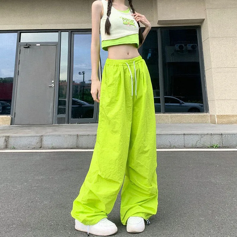 Xpqbb Y2K Parachute Black Pants Women Hip Hop Streetwear Oversize Pockets Cargo Trousers Harajuku Wide Leg Baggy Sweatpants Lady