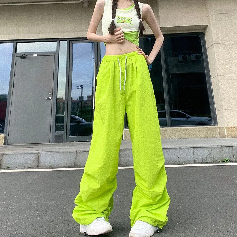 Xpqbb Y2K Parachute Black Pants Women Hip Hop Streetwear Oversize Pockets Cargo Trousers Harajuku Wide Leg Baggy Sweatpants Lady