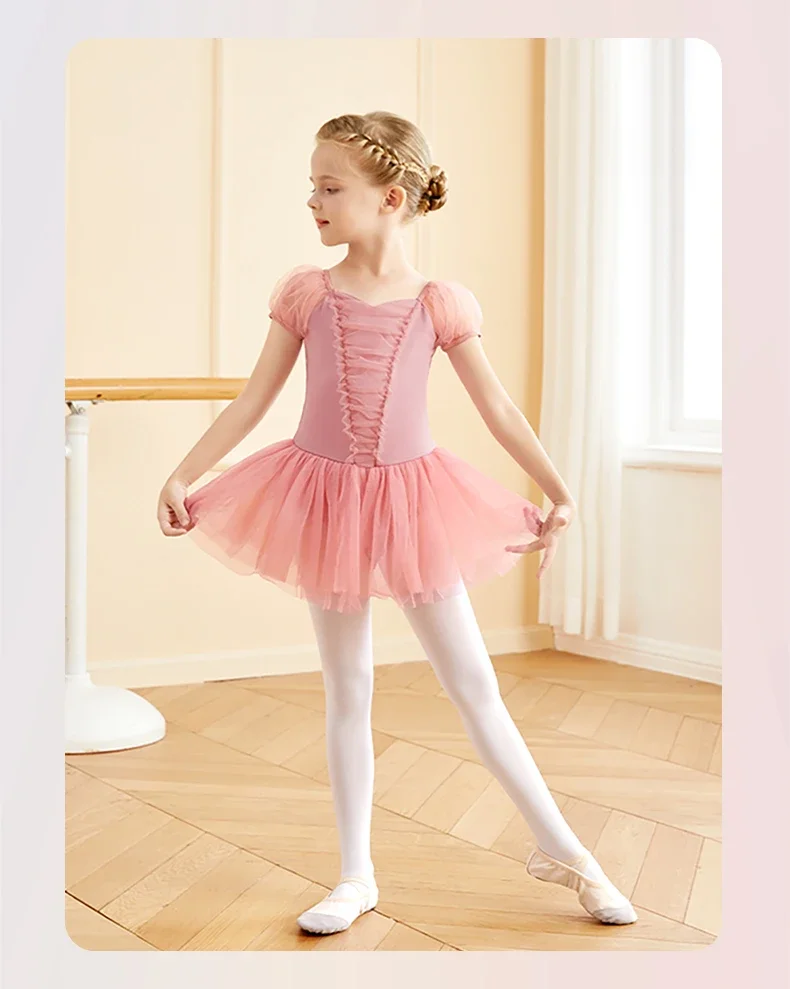 Ballet Tutu Dress For Girl Ballet Leotards Puff Sleeve Ballet Dress Kids Dance Gauzy Skirts Skate Dance Party Bodysuits Swiomwer