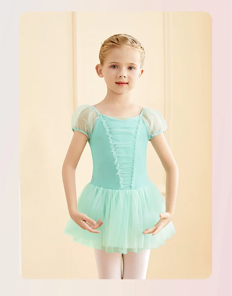 Ballet Tutu Dress For Girl Ballet Leotards Puff Sleeve Ballet Dress Kids Dance Gauzy Skirts Skate Dance Party Bodysuits Swiomwer