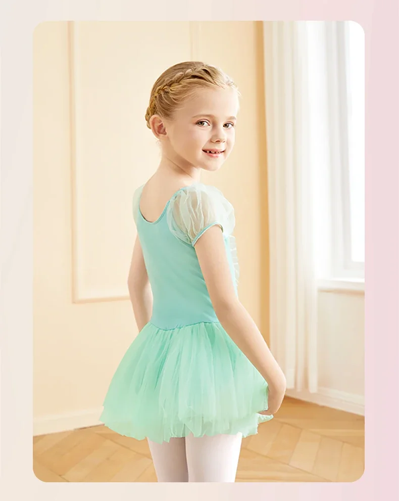 Ballet Tutu Dress For Girl Ballet Leotards Puff Sleeve Ballet Dress Kids Dance Gauzy Skirts Skate Dance Party Bodysuits Swiomwer