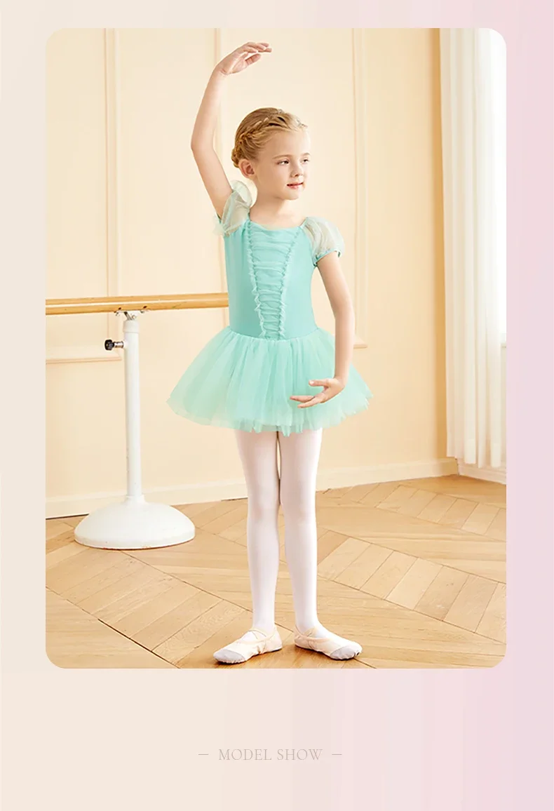 Ballet Tutu Dress For Girl Ballet Leotards Puff Sleeve Ballet Dress Kids Dance Gauzy Skirts Skate Dance Party Bodysuits Swiomwer