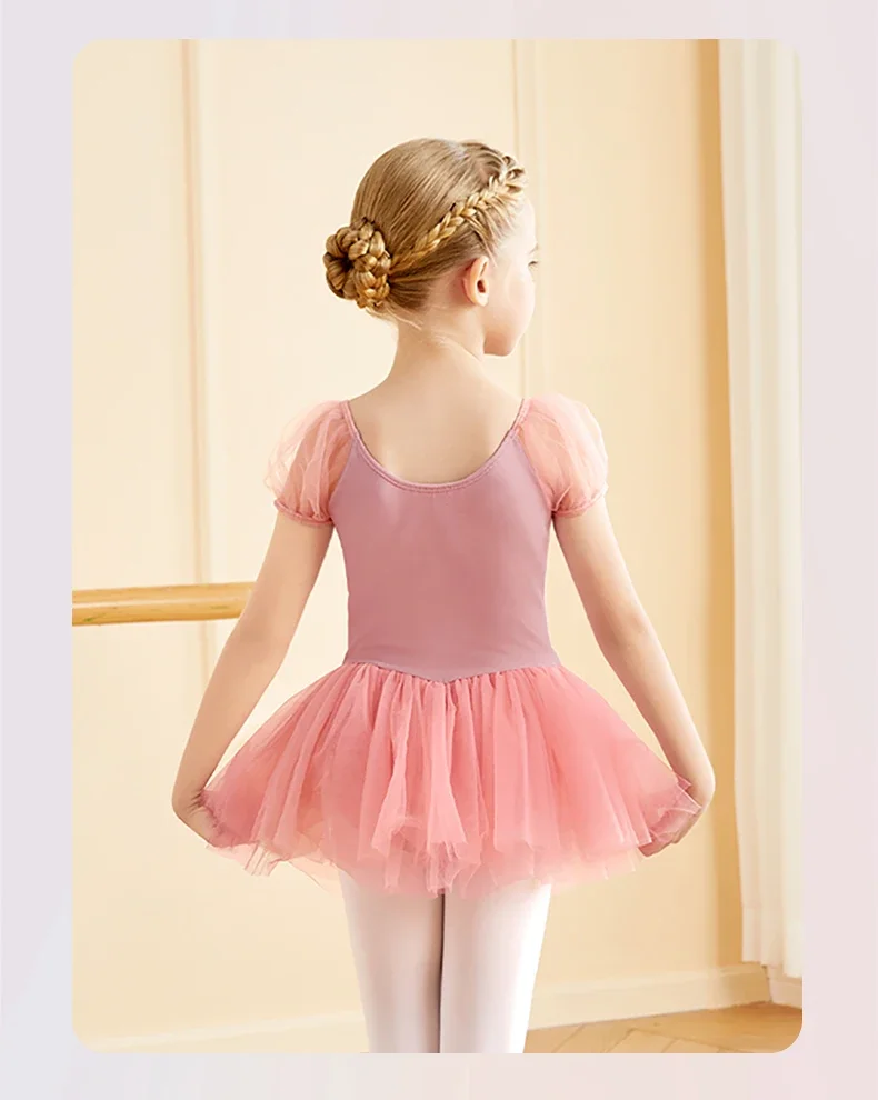 Ballet Tutu Dress For Girl Ballet Leotards Puff Sleeve Ballet Dress Kids Dance Gauzy Skirts Skate Dance Party Bodysuits Swiomwer