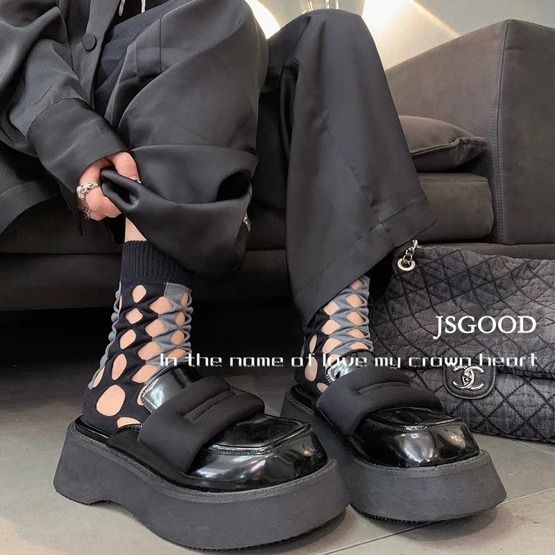 Summer Women's Mid-tube Chic Fashion Hollow Out Mesh Contrasting Colors Cotton Socks Street Soft Japanese Personality Hole Sox