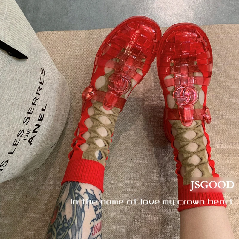 Summer Women's Mid-tube Chic Fashion Hollow Out Mesh Contrasting Colors Cotton Socks Street Soft Japanese Personality Hole Sox