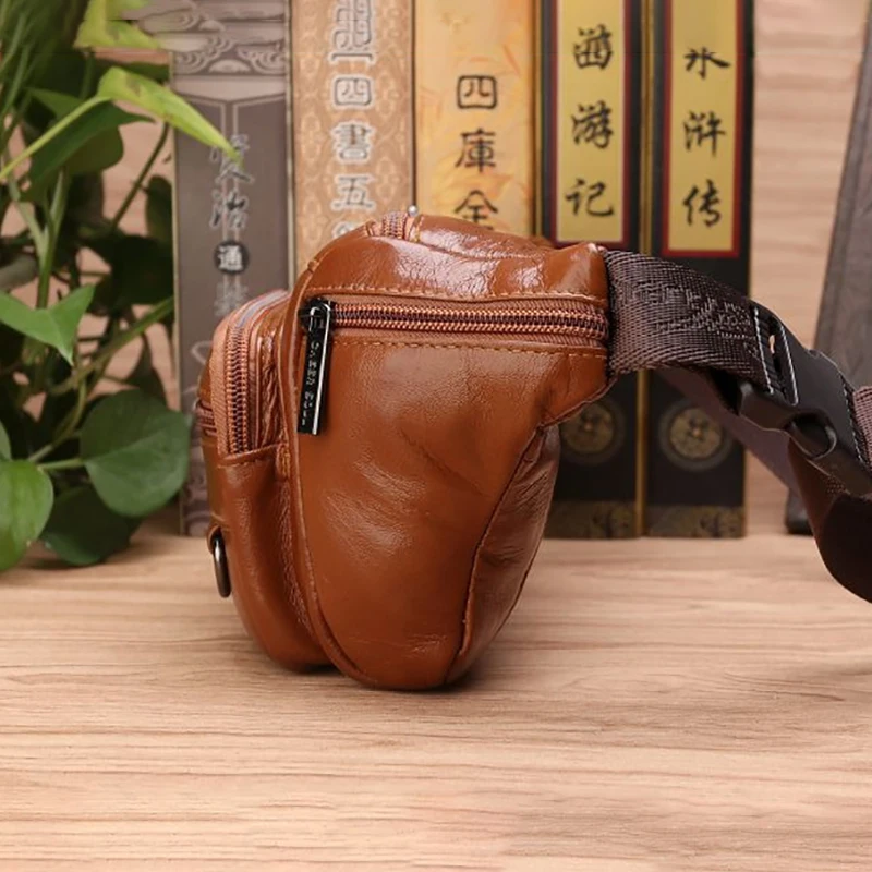 Men Waist Fanny Bags Sling Chest Bag Genuine Leather Casual Fashion Retro Crossbody Male Real Cowhide Loop Hip Belt Bum Bag
