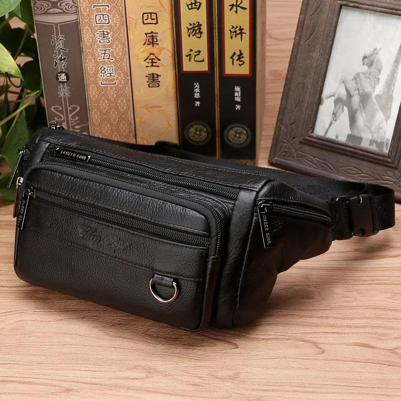 Men Waist Fanny Bags Sling Chest Bag Genuine Leather Casual Fashion Retro Crossbody Male Real Cowhide Loop Hip Belt Bum Bag