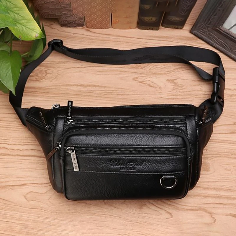 Men Waist Fanny Bags Sling Chest Bag Genuine Leather Casual Fashion Retro Crossbody Male Real Cowhide Loop Hip Belt Bum Bag