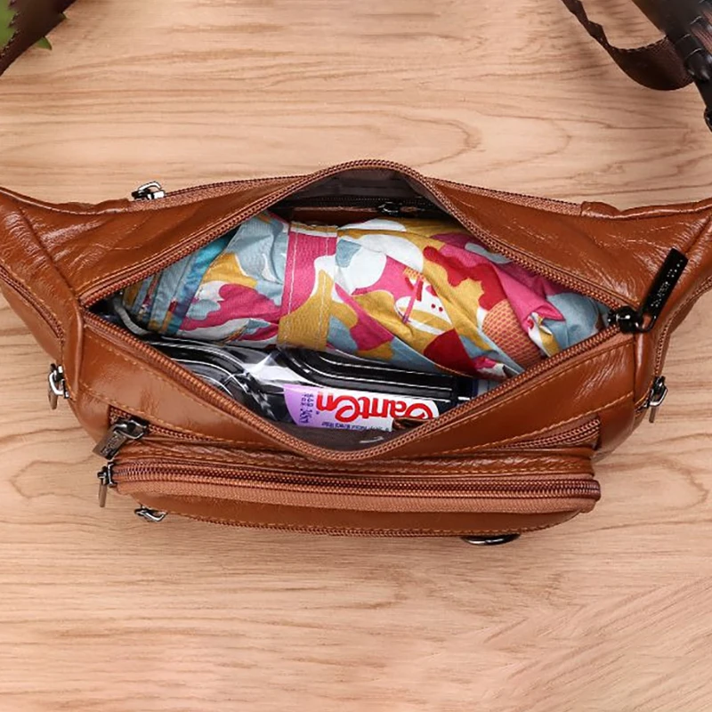 Men Waist Fanny Bags Sling Chest Bag Genuine Leather Casual Fashion Retro Crossbody Male Real Cowhide Loop Hip Belt Bum Bag