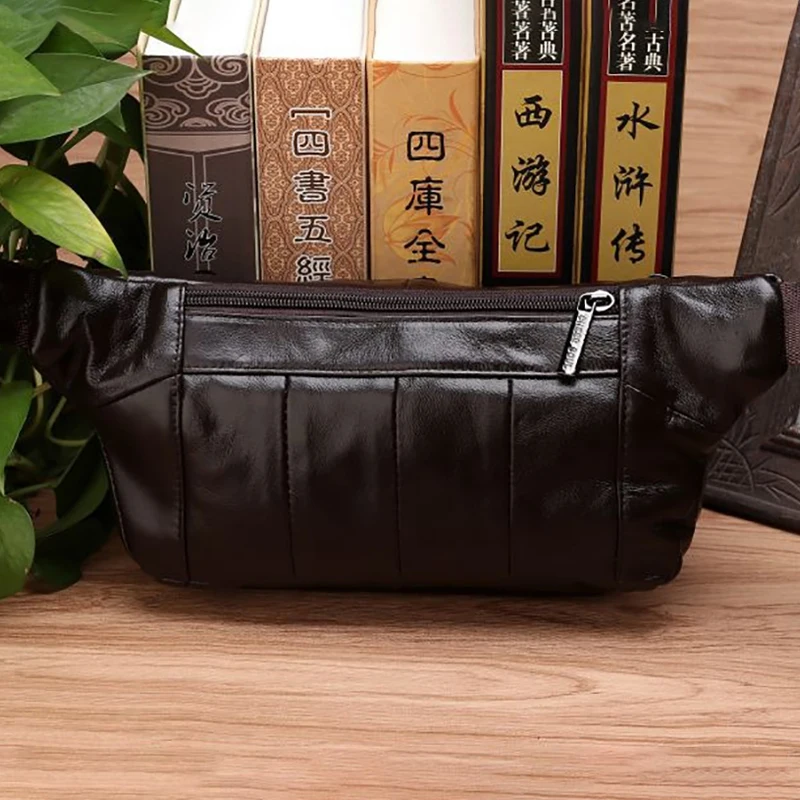 Men Waist Fanny Bags Sling Chest Bag Genuine Leather Casual Fashion Retro Crossbody Male Real Cowhide Loop Hip Belt Bum Bag