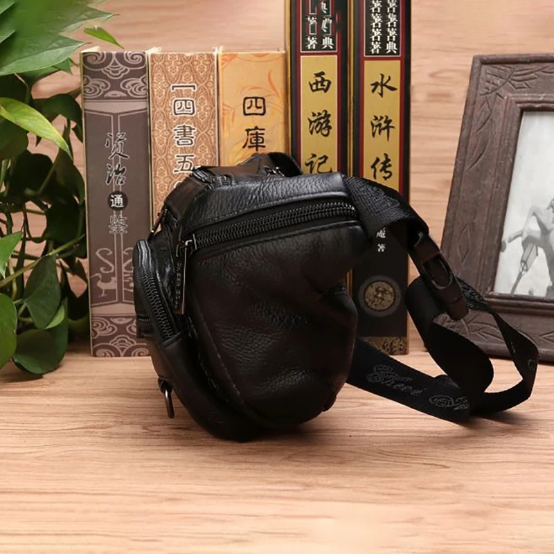 Men Waist Fanny Bags Sling Chest Bag Genuine Leather Casual Fashion Retro Crossbody Male Real Cowhide Loop Hip Belt Bum Bag