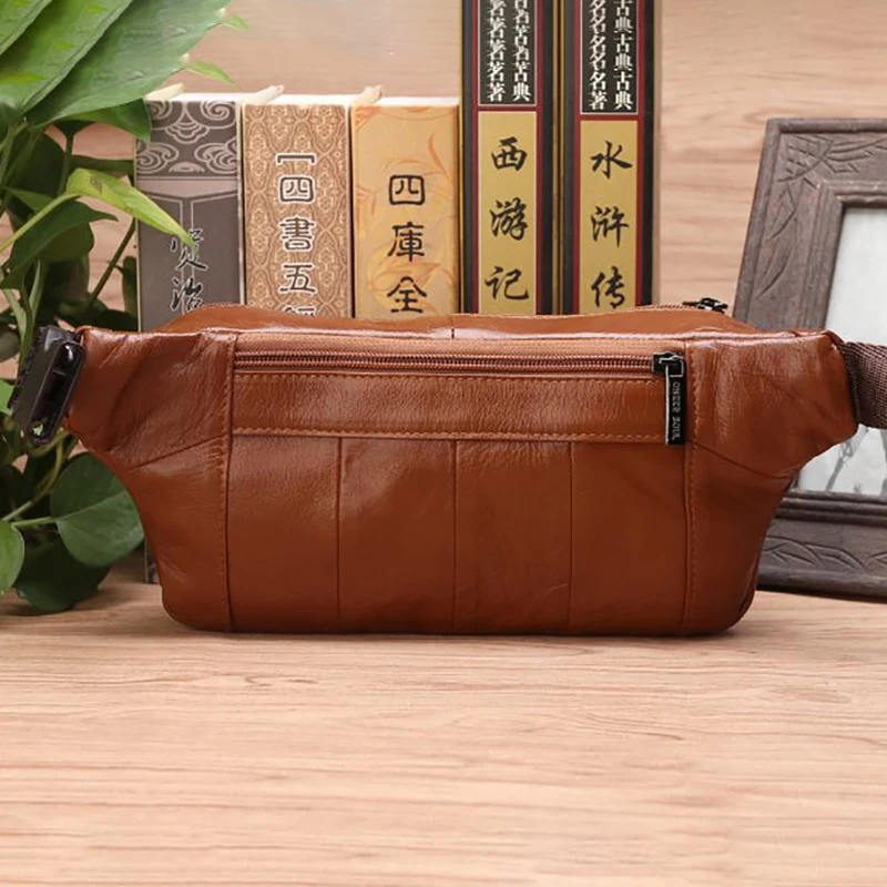 Men Waist Fanny Bags Sling Chest Bag Genuine Leather Casual Fashion Retro Crossbody Male Real Cowhide Loop Hip Belt Bum Bag