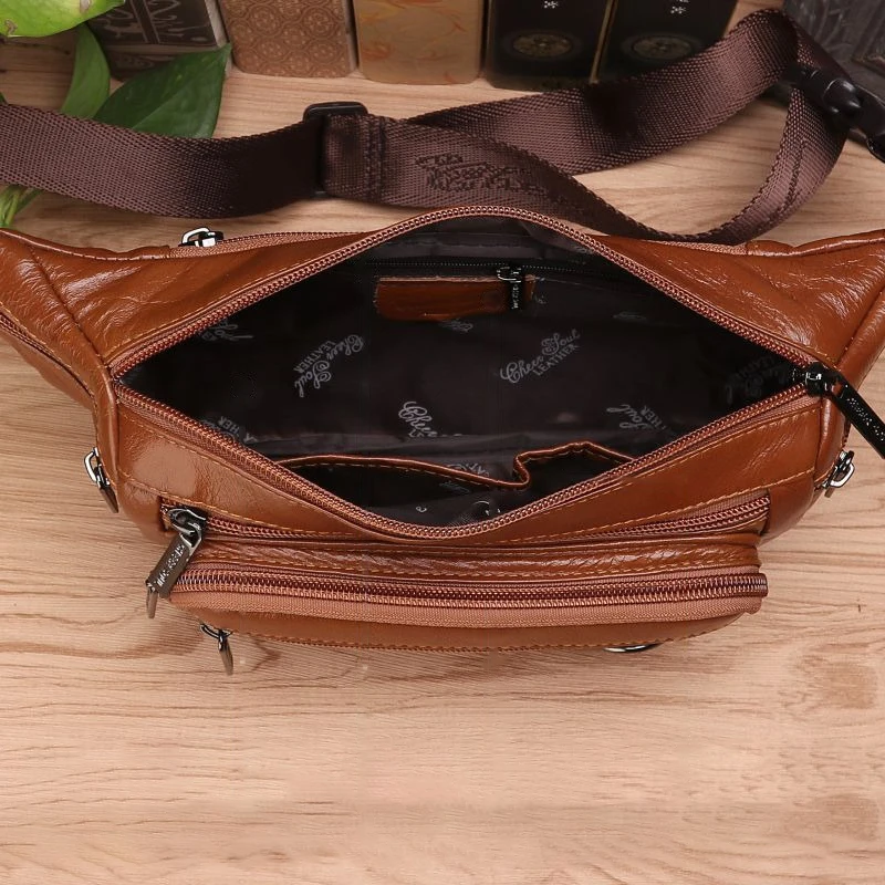 Men Waist Fanny Bags Sling Chest Bag Genuine Leather Casual Fashion Retro Crossbody Male Real Cowhide Loop Hip Belt Bum Bag
