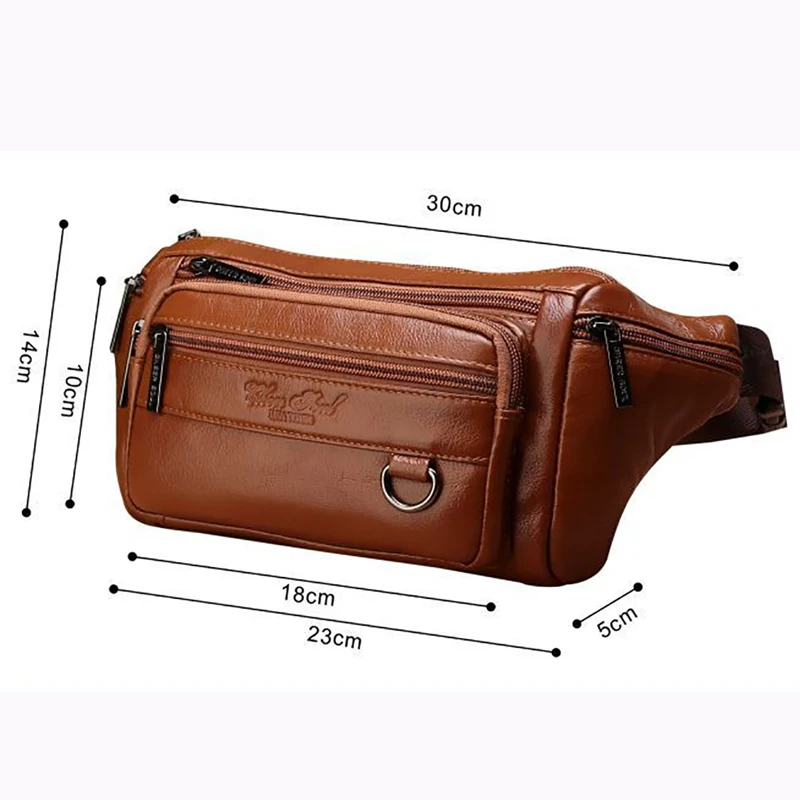 Men Waist Fanny Bags Sling Chest Bag Genuine Leather Casual Fashion Retro Crossbody Male Real Cowhide Loop Hip Belt Bum Bag