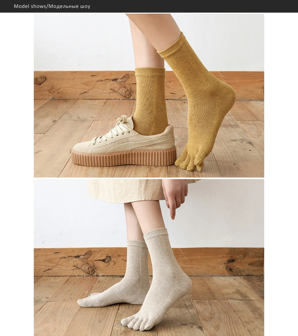 5 Pairs Cotton 5 Finger Short Socks For Woman Girl Solid Sweat-Absorbing Breathable Soft Elastic Harajuku Toe Socks 4 Seasons