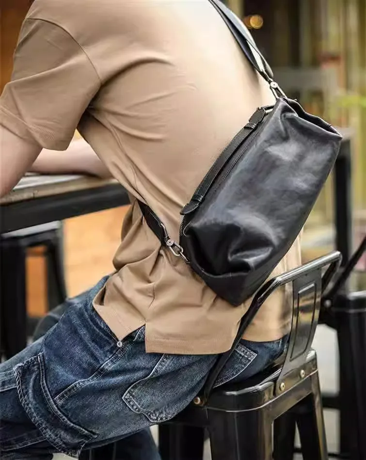 SENOFAN 2025 Original Cowhide Genuine Leather Men's Bags Commuting Leisure Shoulder Crossbody Bag Motorcycle Chest Bag Soft