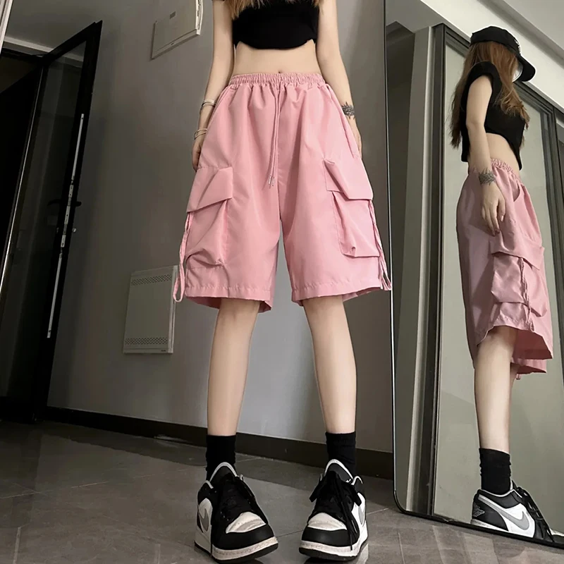 S-3Xl Y2K Cargo Shorts Women Harajuku Black Oversized Wide Leg Shorts Summer Streetwear Fashion High Waist Baggy Short Pants New