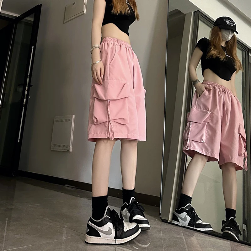 S-3Xl Y2K Cargo Shorts Women Harajuku Black Oversized Wide Leg Shorts Summer Streetwear Fashion High Waist Baggy Short Pants New