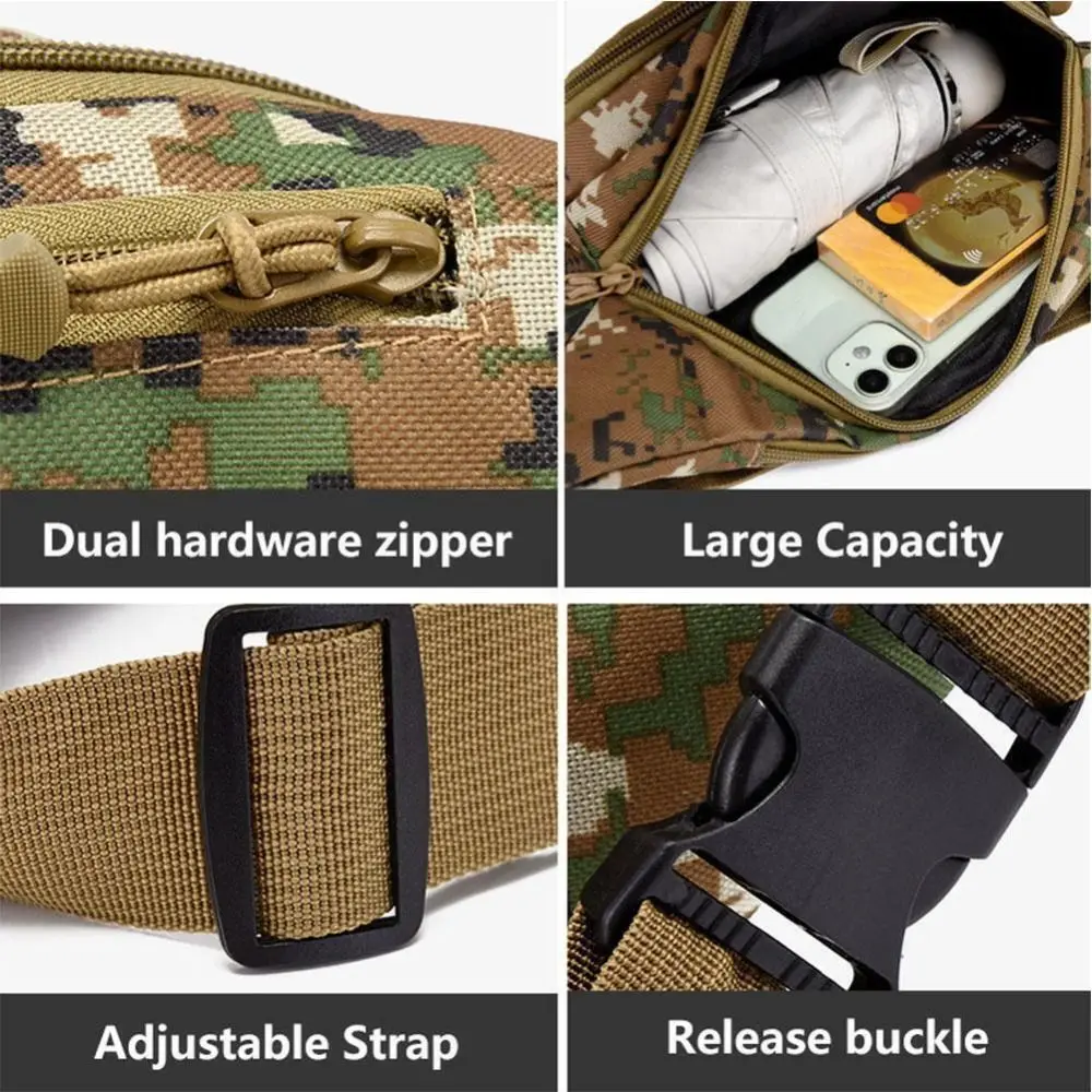 Large Capacity Camouflage Sling Bag Durable Waterproof Multi-layer Outdoor Waist Bag Nylon Fanny Pack