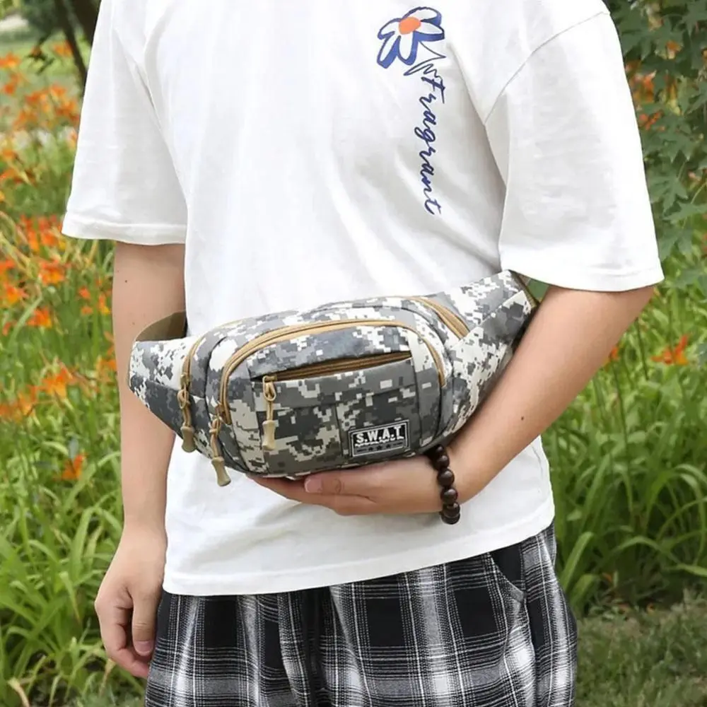 Large Capacity Camouflage Sling Bag Durable Waterproof Multi-layer Outdoor Waist Bag Nylon Fanny Pack