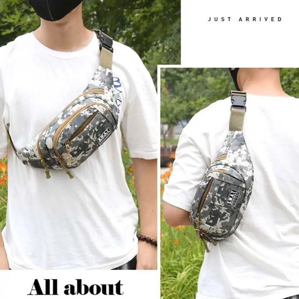 Large Capacity Camouflage Sling Bag Durable Waterproof Multi-layer Outdoor Waist Bag Nylon Fanny Pack