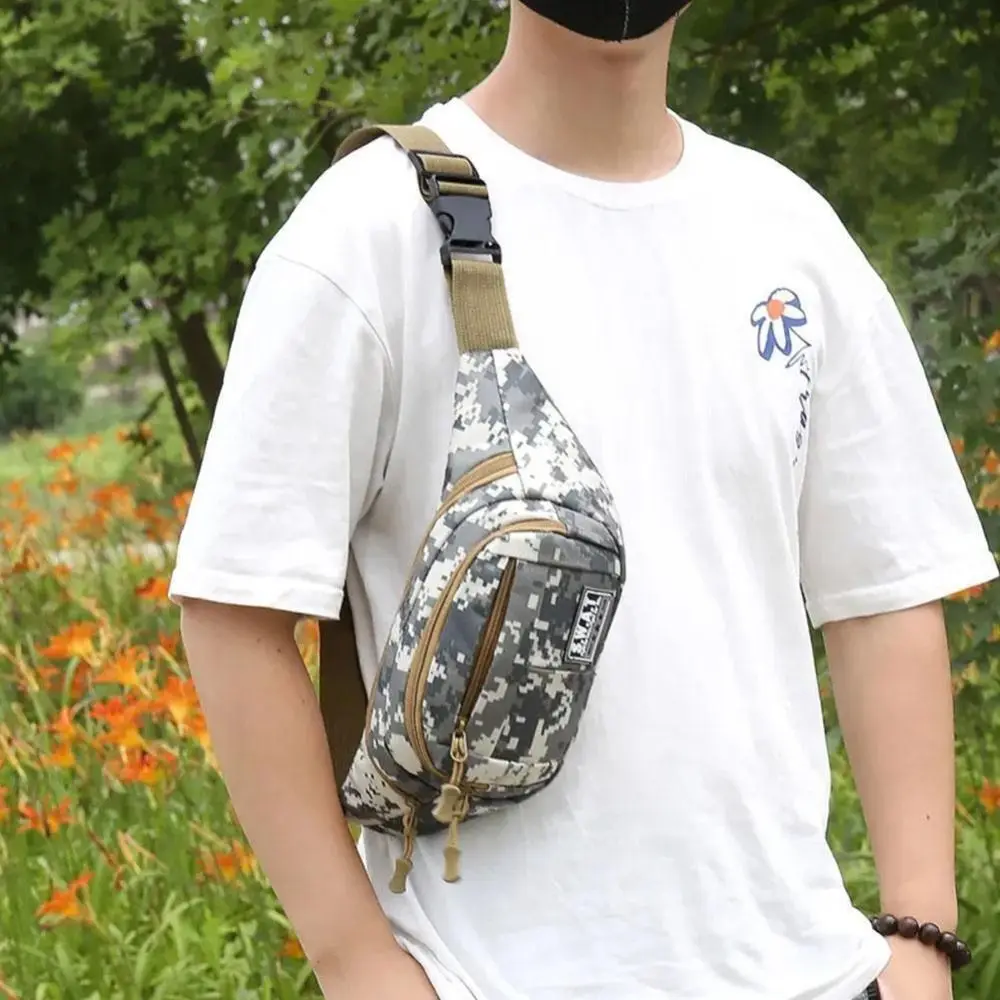 Large Capacity Camouflage Sling Bag Durable Waterproof Multi-layer Outdoor Waist Bag Nylon Fanny Pack