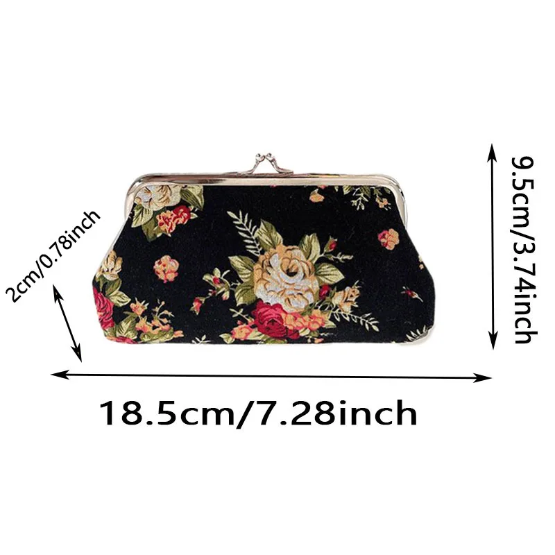 Women's Vintage Floral Pattern Coin Purse, Kiss-Lock Clutch Purse, Lightweight Wallet