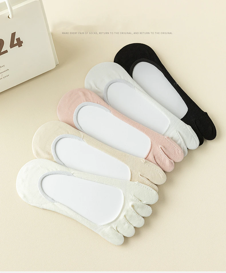 5 Pairs Summer Women Girl Toe Socks Invisible Cotton Solid Shallow Mouth Thin Breathable,Deodorant No Show 5 Finger Socks