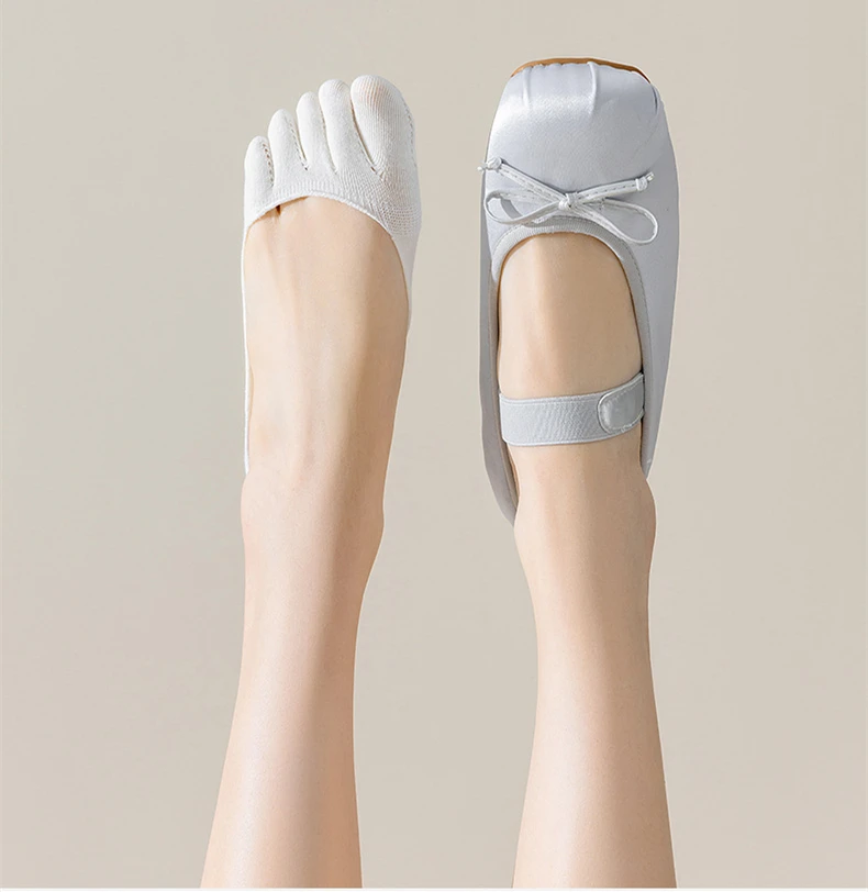 5 Pairs Summer Women Girl Toe Socks Invisible Cotton Solid Shallow Mouth Thin Breathable,Deodorant No Show 5 Finger Socks