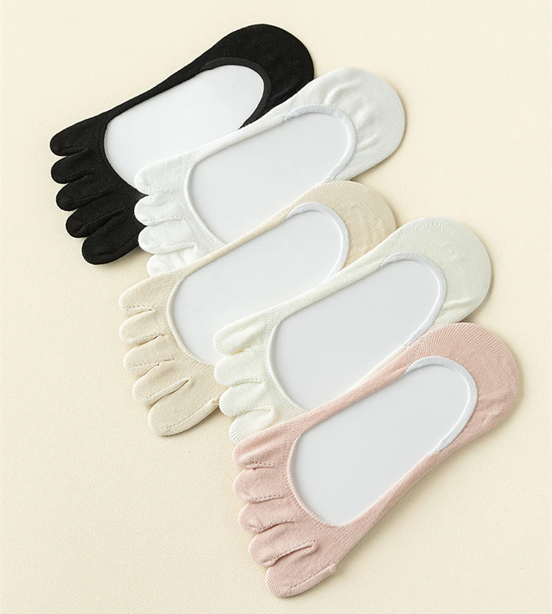 5 Pairs Summer Women Girl Toe Socks Invisible Cotton Solid Shallow Mouth Thin Breathable,Deodorant No Show 5 Finger Socks