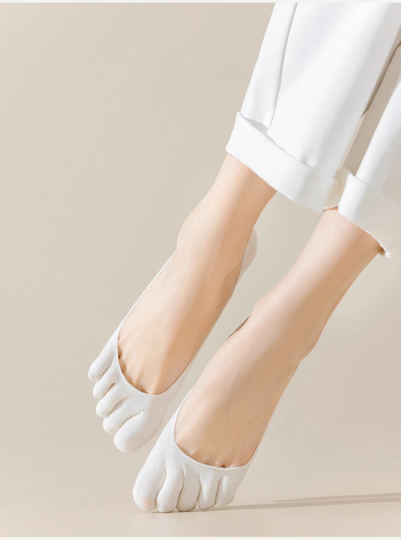 5 Pairs Summer Women Girl Toe Socks Invisible Cotton Solid Shallow Mouth Thin Breathable,Deodorant No Show 5 Finger Socks