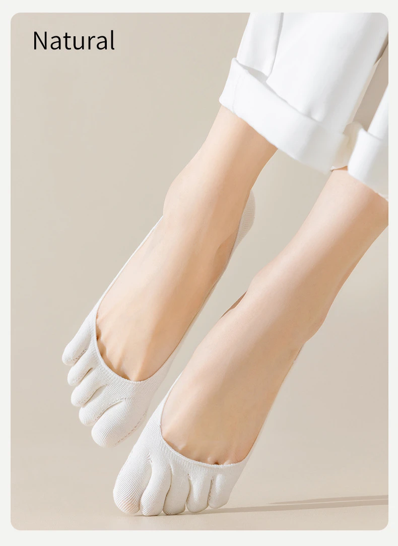 5 Pairs Summer Women Girl Toe Socks Invisible Cotton Solid Shallow Mouth Thin Breathable,Deodorant No Show 5 Finger Socks