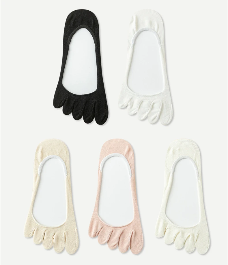 5 Pairs Summer Women Girl Toe Socks Invisible Cotton Solid Shallow Mouth Thin Breathable,Deodorant No Show 5 Finger Socks