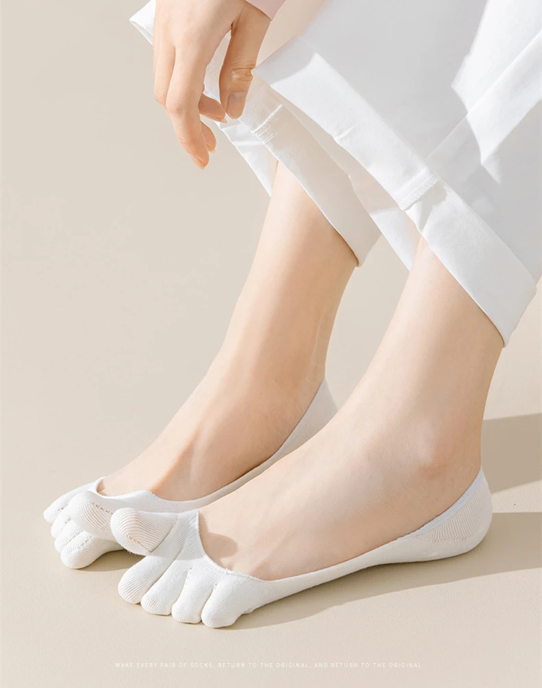 5 Pairs Summer Women Girl Toe Socks Invisible Cotton Solid Shallow Mouth Thin Breathable,Deodorant No Show 5 Finger Socks