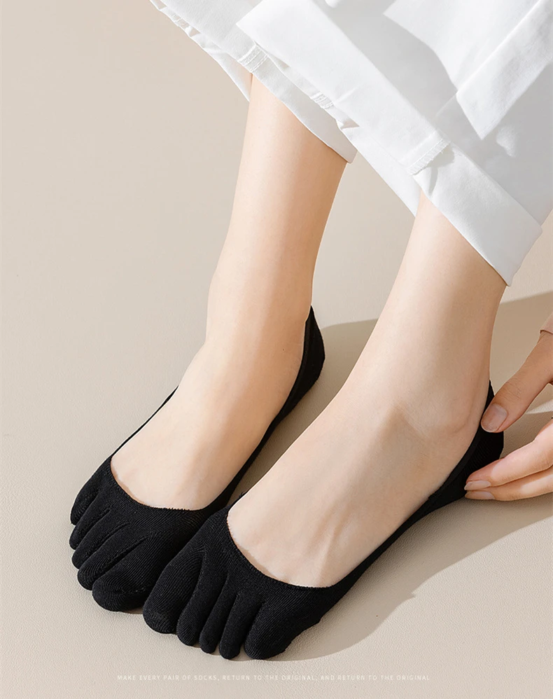 5 Pairs Summer Women Girl Toe Socks Invisible Cotton Solid Shallow Mouth Thin Breathable,Deodorant No Show 5 Finger Socks
