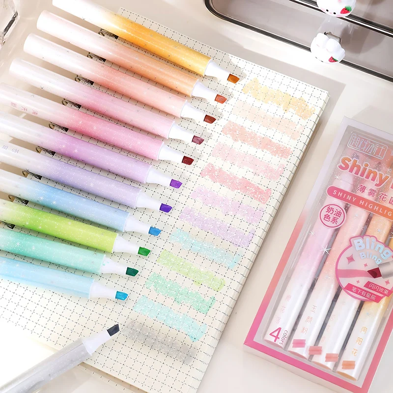 4 Colors/set Shiny Glitter Pens Morandi Color Series High Capacity Highlighter Pens Bling Bling Markers for Journaling Supplies