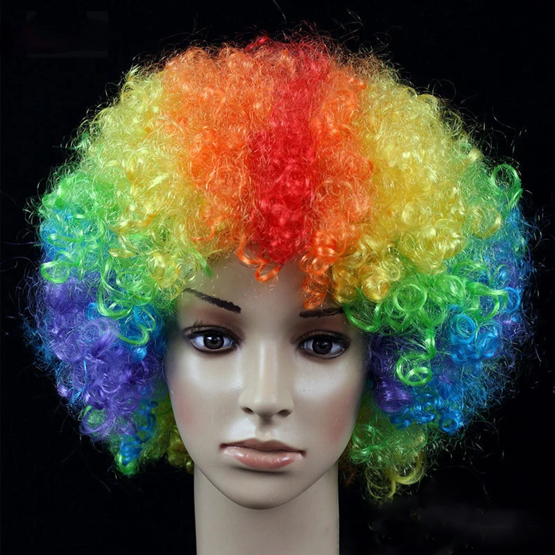 Women Curly Cosplay Wig Short Wavy Curly Hair Colorful Synthetic Wig For Daily Party Men Football Fan Wearing Kids Wigs