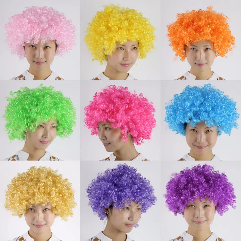Women Curly Cosplay Wig Short Wavy Curly Hair Colorful Synthetic Wig For Daily Party Men Football Fan Wearing Kids Wigs
