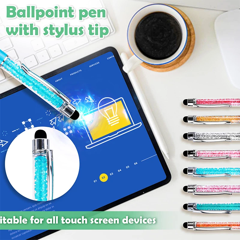 12pcs Crystal Ballpoint Pens Crystal Stylus Pen 2 in 1 Slim Bling Glitter Diamond Ballpoint Pen Stylus Capacitive Writing Pens