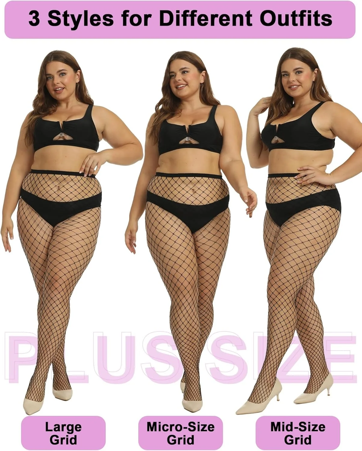 NEWJOINFUN Plus Size Hollow Out Fishnets Black Lace High Waist Stockings Garter Belt Sexy Hot Over Knee Pantyhose for Women XXXL