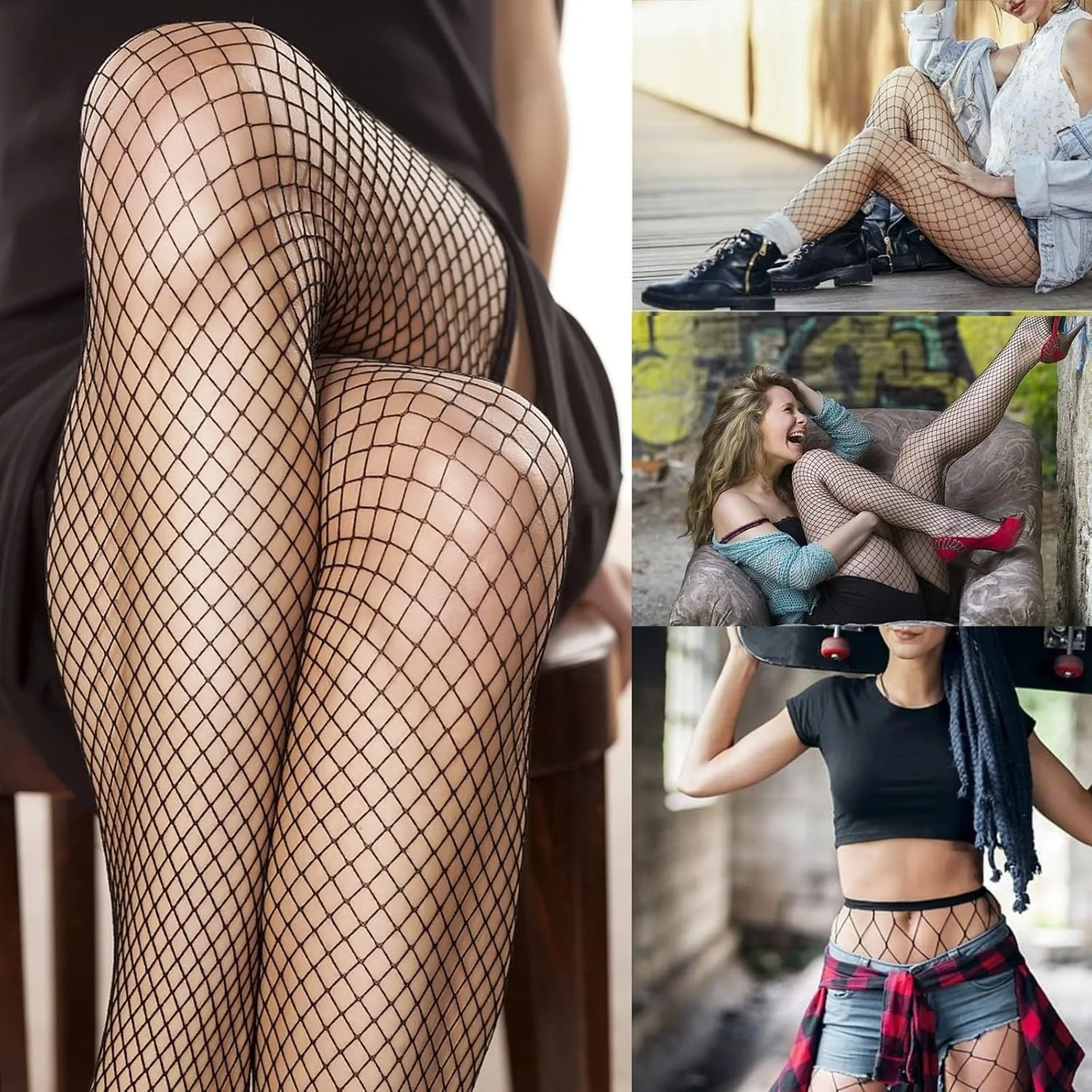 NEWJOINFUN Plus Size Hollow Out Fishnets Black Lace High Waist Stockings Garter Belt Sexy Hot Over Knee Pantyhose for Women XXXL