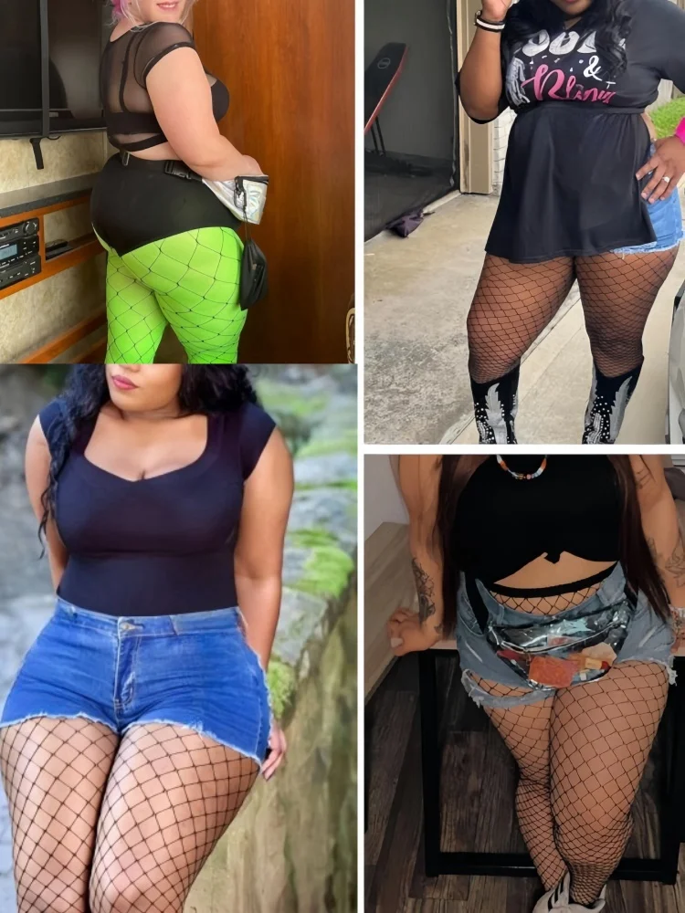 NEWJOINFUN Plus Size Hollow Out Fishnets Black Lace High Waist Stockings Garter Belt Sexy Hot Over Knee Pantyhose for Women XXXL