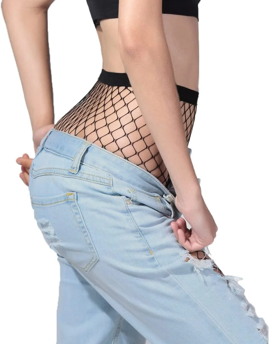 NEWJOINFUN Plus Size Hollow Out Fishnets Black Lace High Waist Stockings Garter Belt Sexy Hot Over Knee Pantyhose for Women XXXL